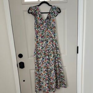 GAP Pink and Blue Flutter Sleeve Midi Dress